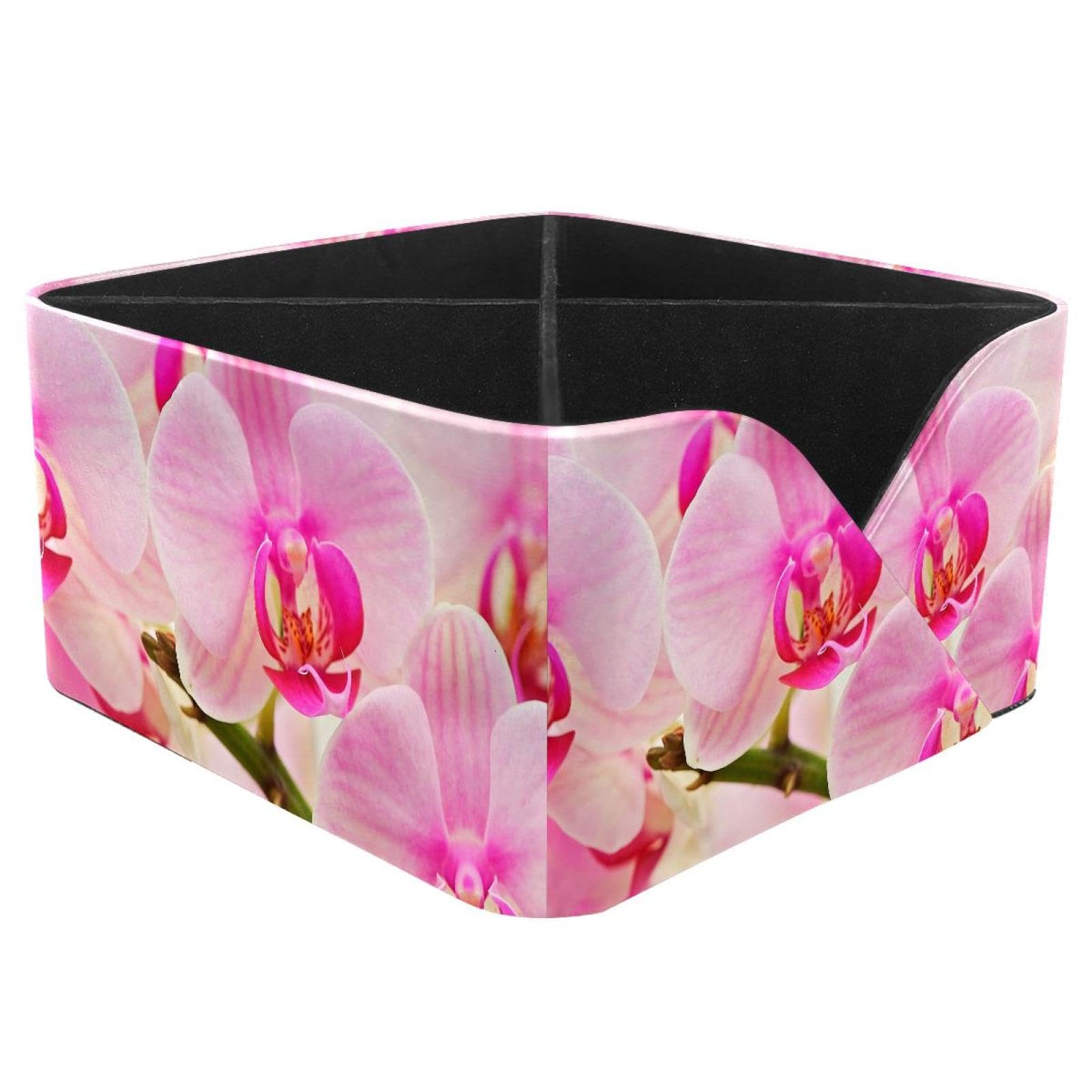 KengjuTesu Pink Orchids Blossom Desktop Organizer Pen Holder, Rectangular Pencil Cup for Office, Study and Makeup Stations