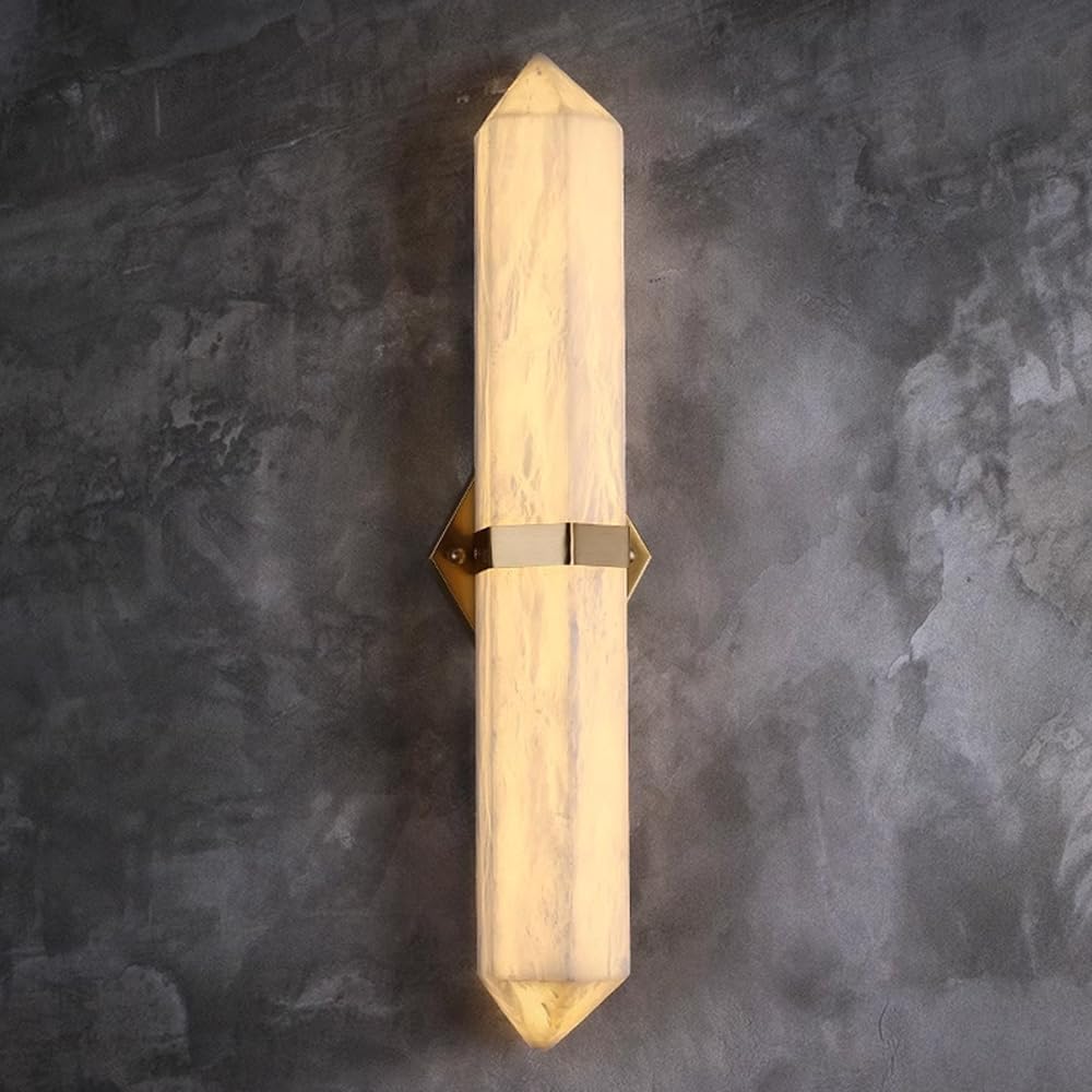 HPTHLY Natural Alabaster Wall Sconce Marble Wall Lamp Brass Bathroom Vanity Wall Light Led Warm Light Mid Century Stone Wall Sconce For Living Room Bedroom Dining Roo(Gold-60Cm)