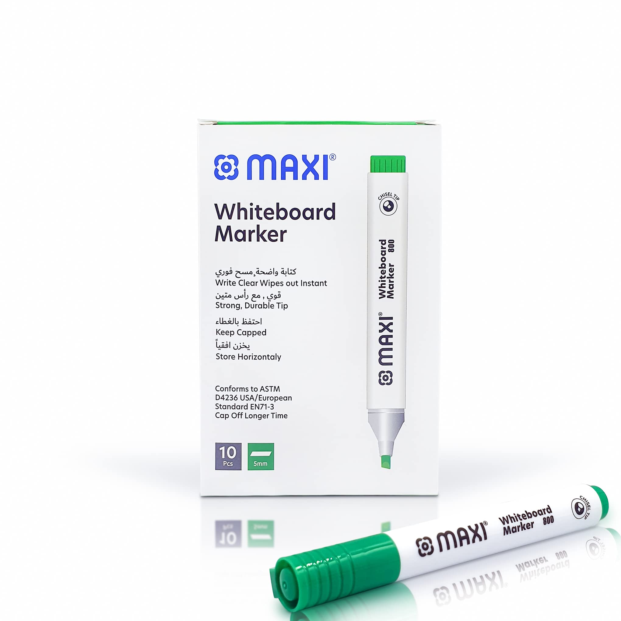 Maxi Whiteboard Marker Chisel tip Box of 10pc Green, Erasable Markers Great for Kids Adult Student, school, home, and office