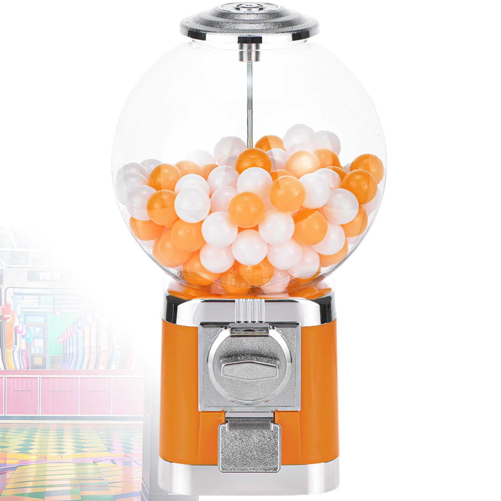 Distributeur Automatique de Capsules, Distributeur de Bonbons Classique, Gumball avec 100 Balles, Rangement de Capsules de Café pour la Maison et Les Magasins de Jeux Orange
