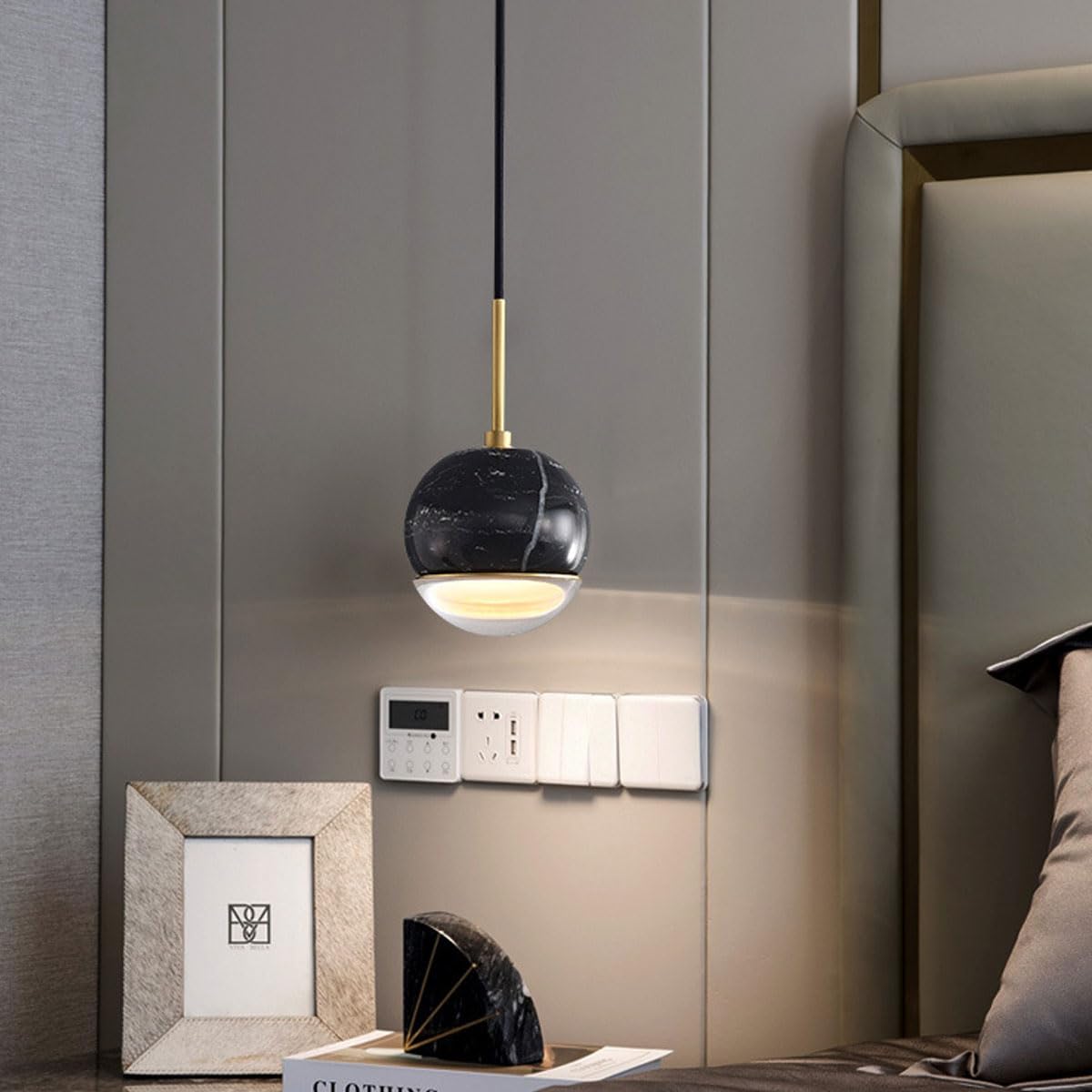Nowoczesna i prosta lampa wisząca do łóżka w pomieszczeniach, miedź i marmur, lampa wisząca w salonie, ściana w kształcie kuli, żyrandol nadaje się do restauracji i baru