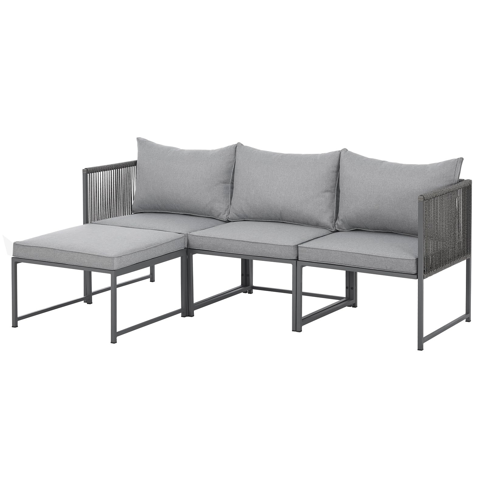 SVITA Detroit Gartenmöbel Set Polyrattan Lounge Modular Ecksofa Chaiselongue Tisch Flexibel als 3 Sitzer oder Sessel 2 Sitzer Inklusive Kissen Grau