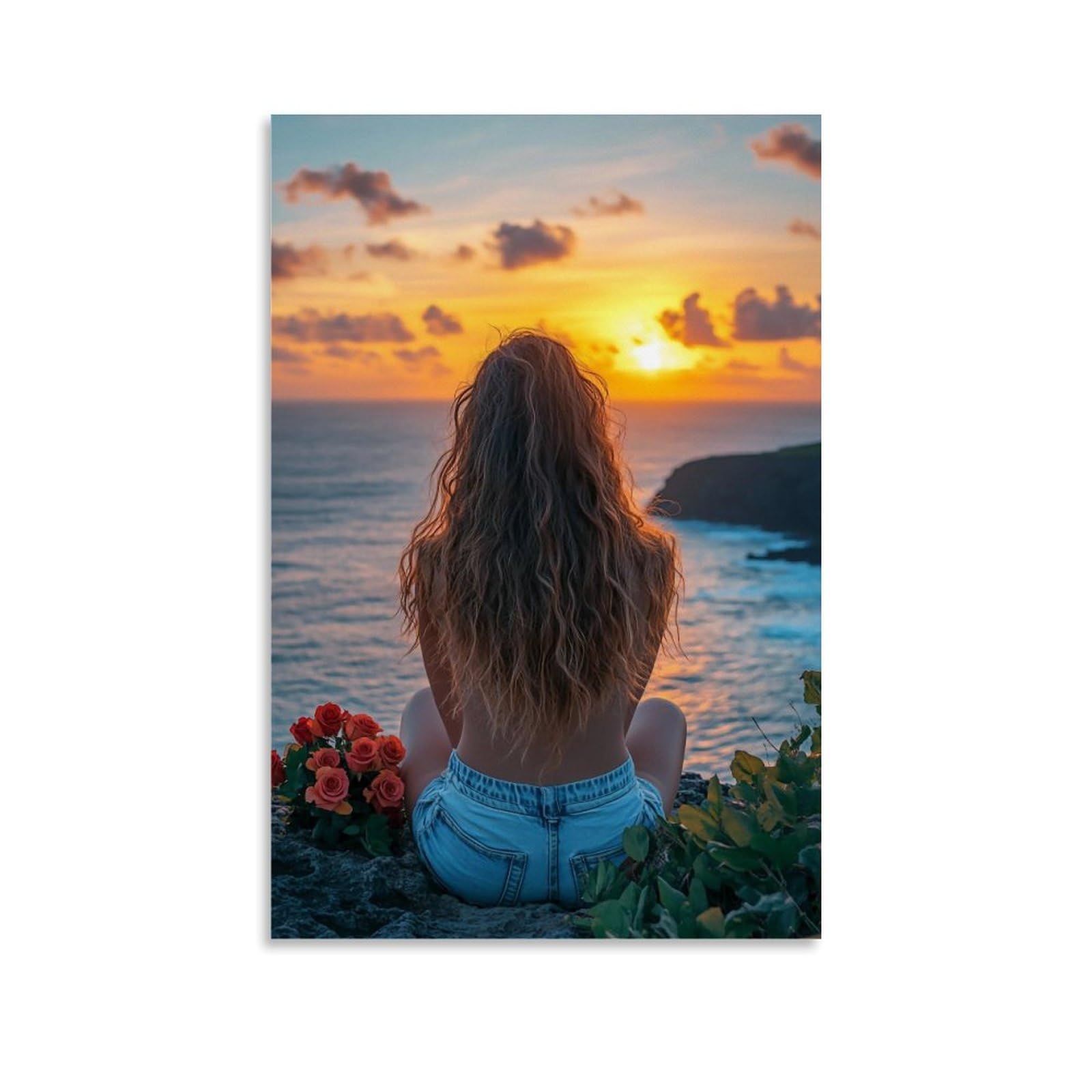 HUERYRYHY Roses At Dusk Cliff 01 Poster Wall Art Canvas Vintage Aesthetic Painting Decor for Rooms 20x30inch Unframe-style
