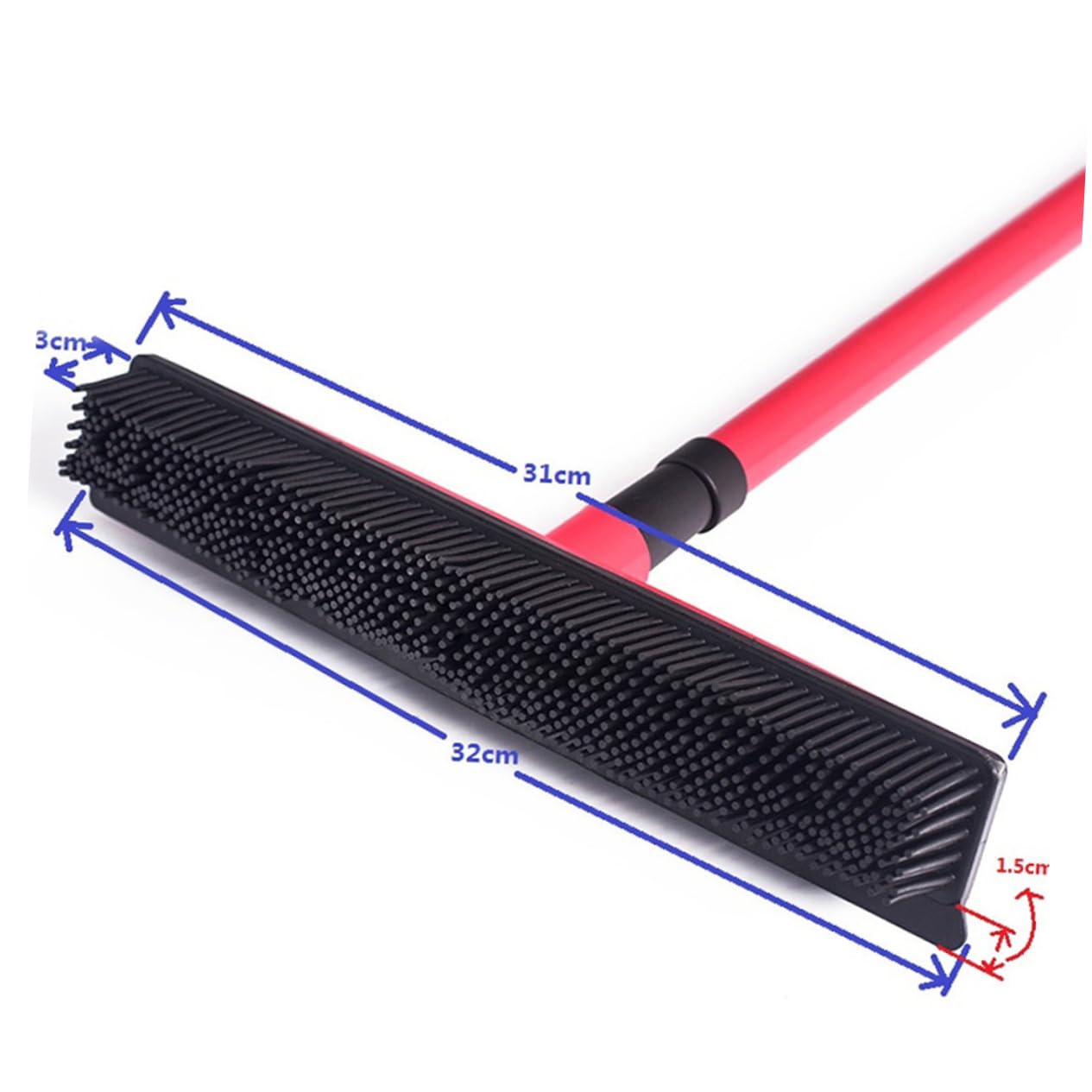 WOFASHPURET Pet Hair Cleaning Broom Handle Carpet Fur and Window Scraper for Home Use Red for Carpets Rugs and Hard