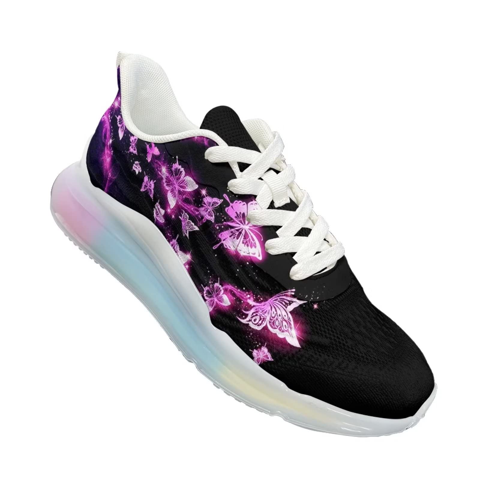 Scarpe da ginnastica da donna, da corsa, in rete, da palestra, da passeggio, Farfalla viola., 40 EU