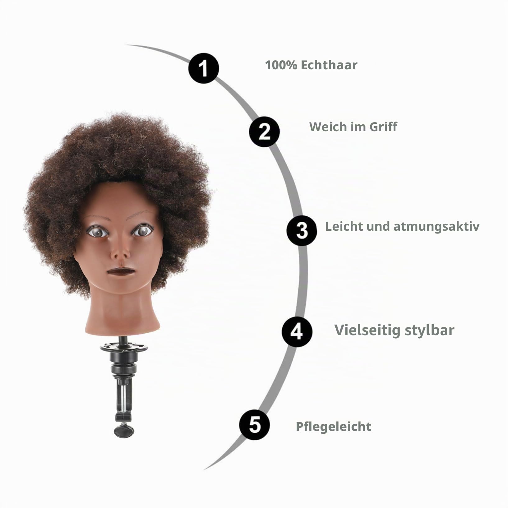 UKCOCO Afro Trainingskopf Echthaar Friseur Mannequin Kopf 10.63X6.69X5.91In Afrikanischer Schaufensterpuppenkopf Für Haarflechten Styling Übung Salon Friseur-Übungswerkzeug