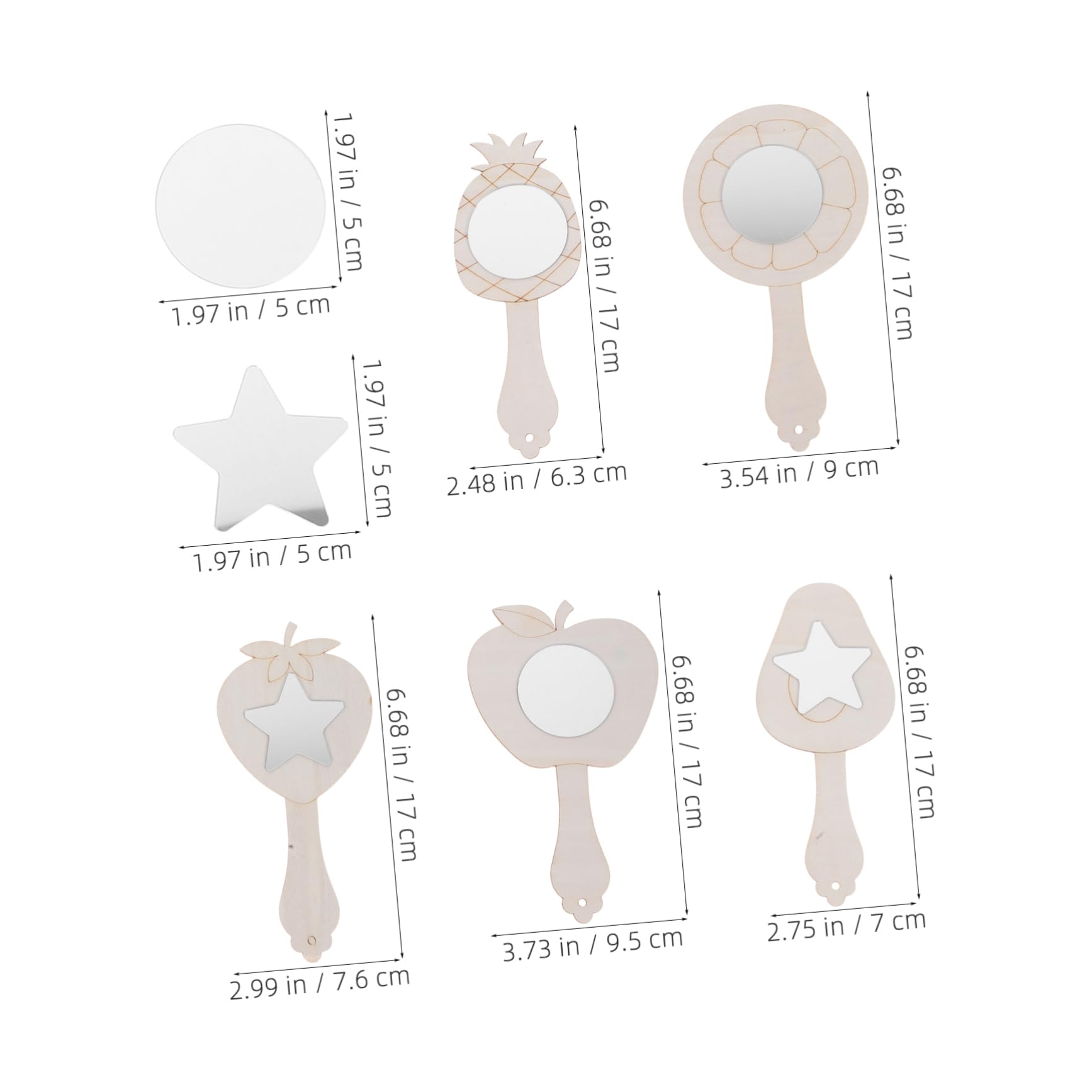 PRETYZOOM Wooden Hand Mirror Kids Diy Paint Craft Unfinished Mirror for Party and Home Decor