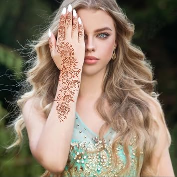 12 sheets Henna Tattoo Stickers, Brown Henna Tattoo kit,Waterproof Red Ink Henna hands Tattoo,for Women Party Decorations