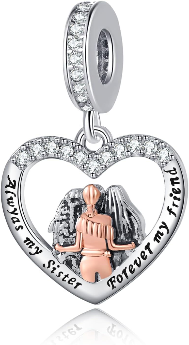 Sister Mother Daughter Heart Dangle Charm Best Friend Bead Compatible with Pandora Bracelet Women