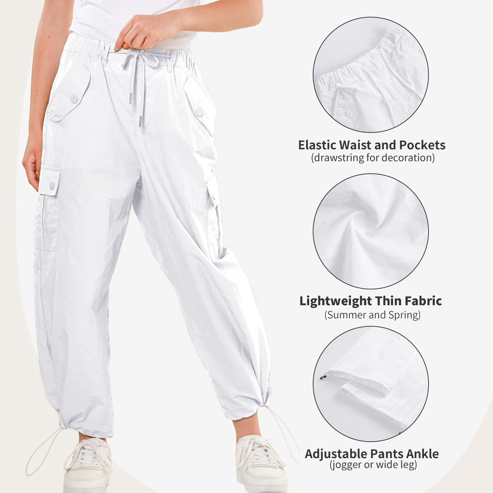 Rolanko Pantalon Cargo Parachute Baggy pour Filles, Pantalon de Jogging Vintage Y2K avec Taille Élastique Ajustable pour Enfants
