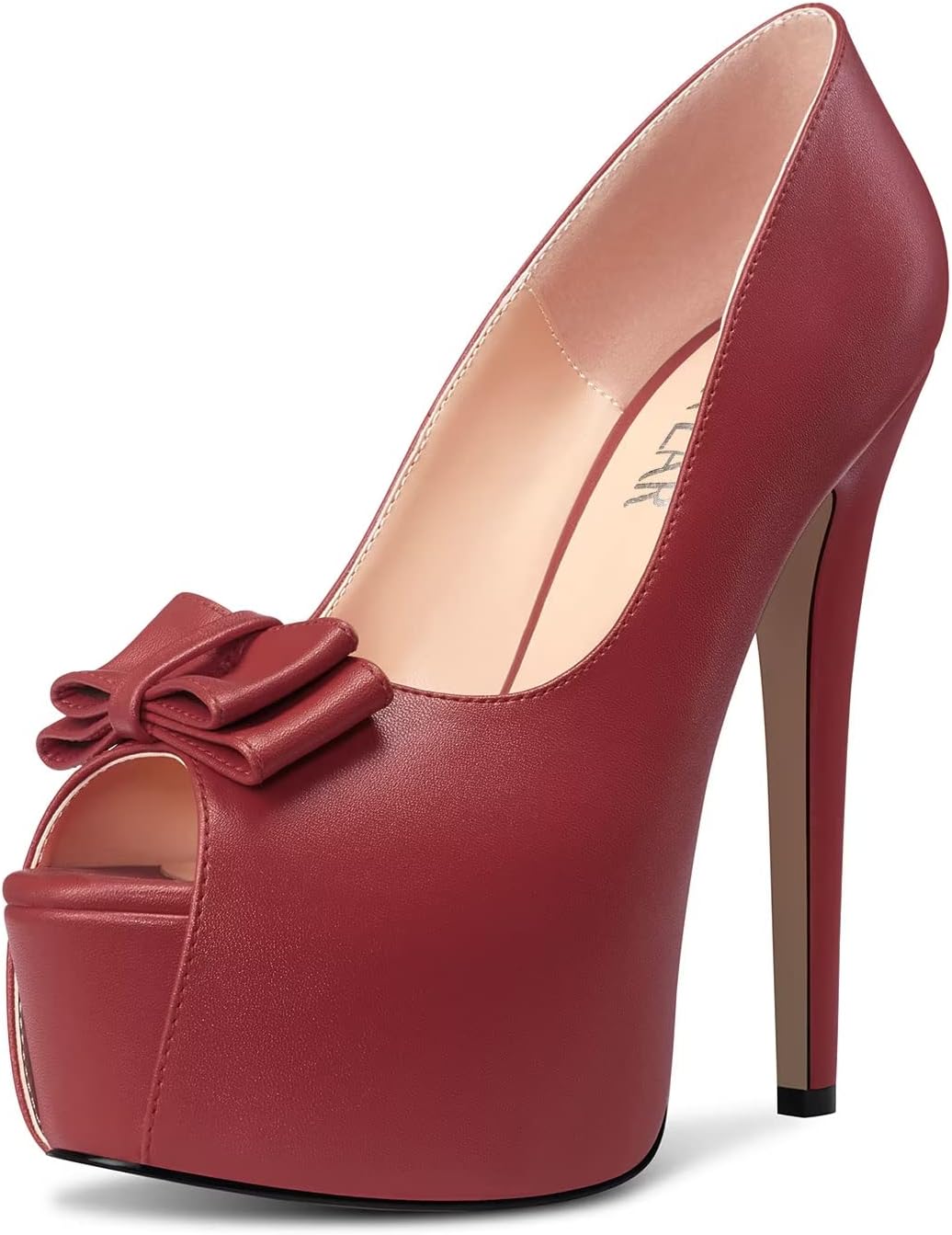 HEUIVZAR Women Platform Stiletto High Heel Peep Open Toe Pumps Slip-on Bow-Knot Wedding Party Dress 5.9 Inches Heels