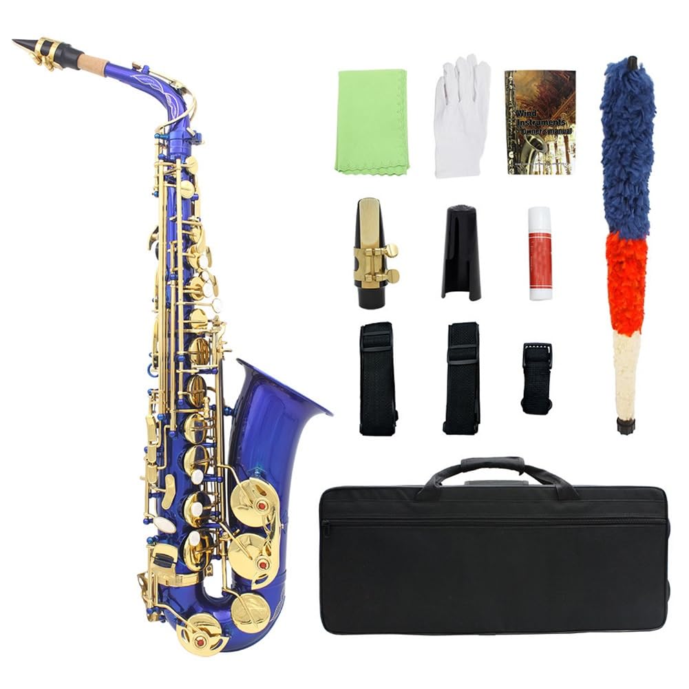 Sassofono contralto Eb Sassofono contralto in ottone for principianti e studenti, kit completo for sax mi bemolle con custodia for sax, kit di pulizia e cura (Color : Blue)