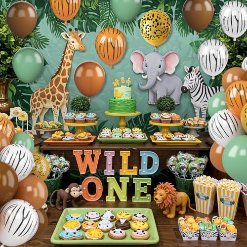 Image of Jungle Safari Balloons, 30 Pcs 12inch Brown Green Balloon With Tiger Zebra Animal Paw Print Latex Balloons for Boy and Girls Birthday Party Baby Shower Jungle Safari Them Party Decorations