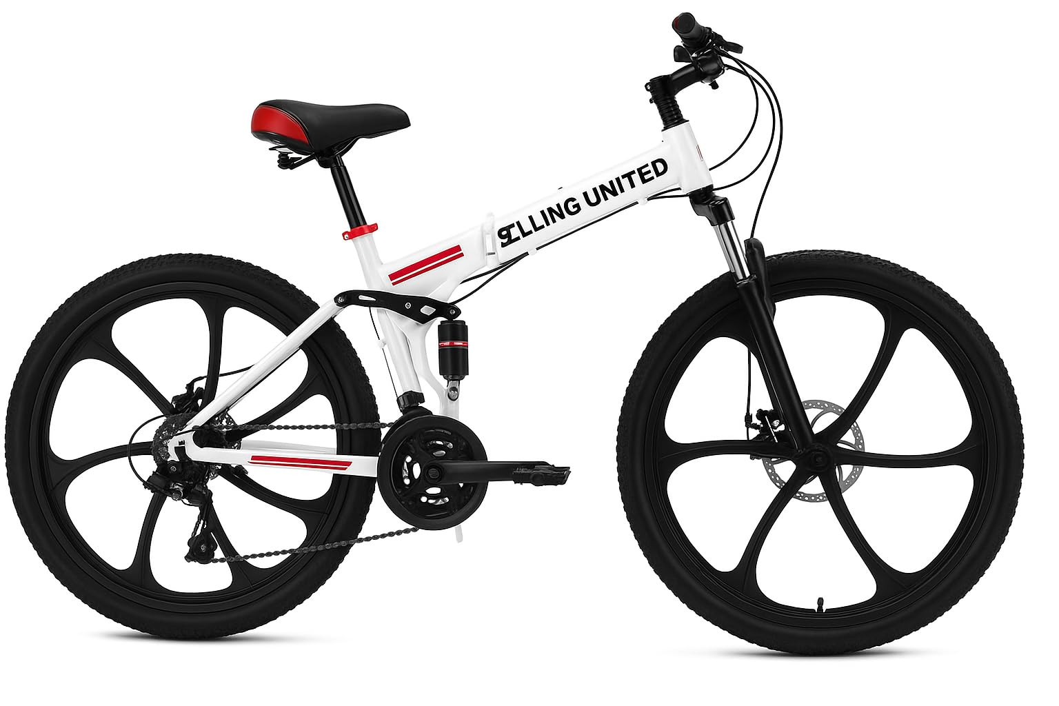 selling united 26inch Foldable Mountain Bike Dual Suspension Hardtail Bicycle Men Women Mountain Bike 21 Speed Drivetrain Lightweight Frame Sport Cycling Bike for Adult (White) — image 1