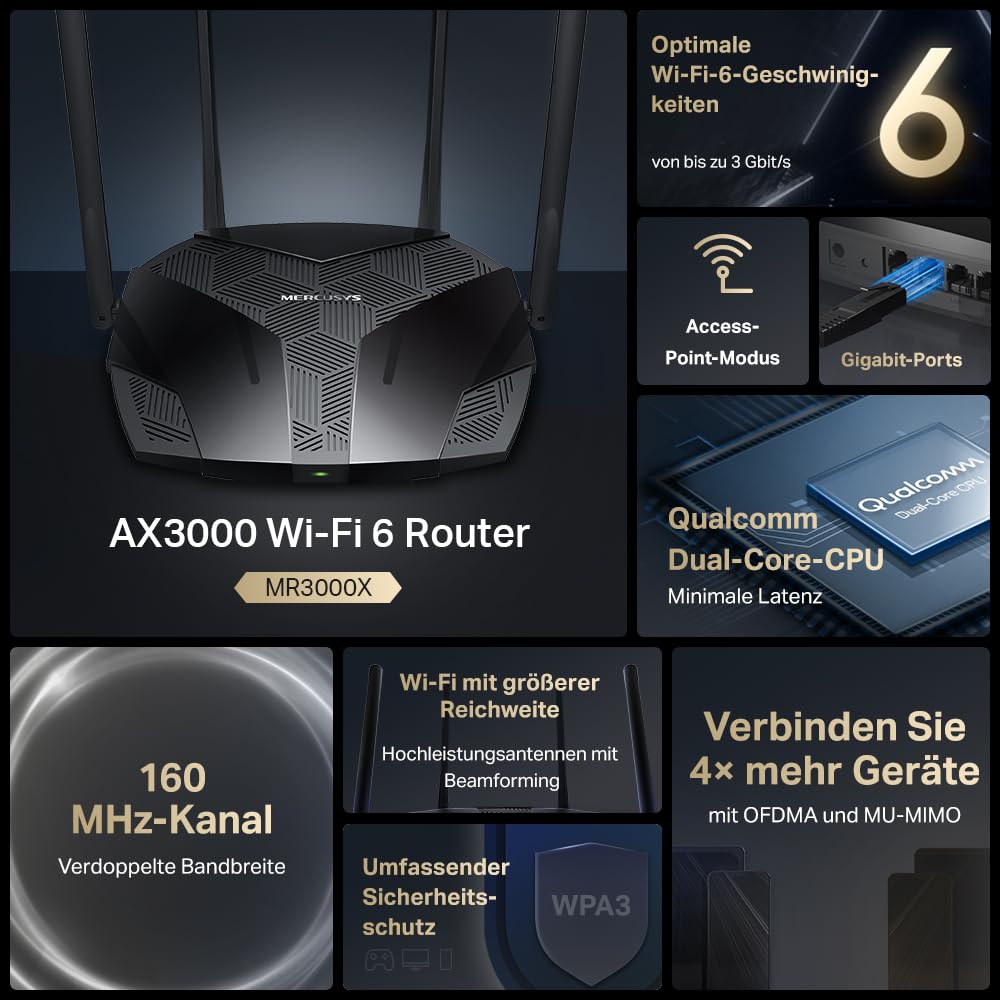 Mercusys MR3000X Wi-Fi 6 WLAN Router Dualband AX3000 – Bild 2