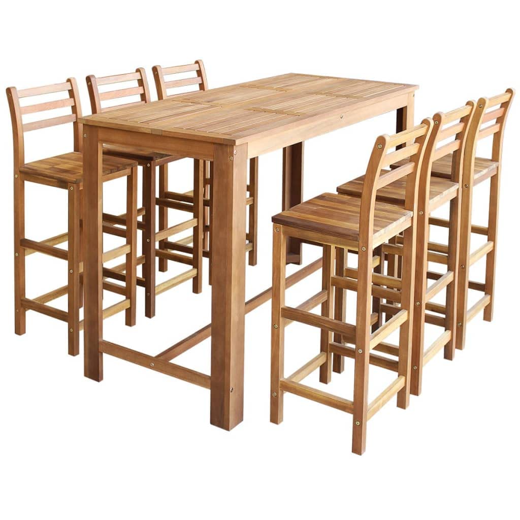 Table et chaises de Bar 7 pcs Bois d'acacia Massif Meubles de Salle à Manger Brun,246671