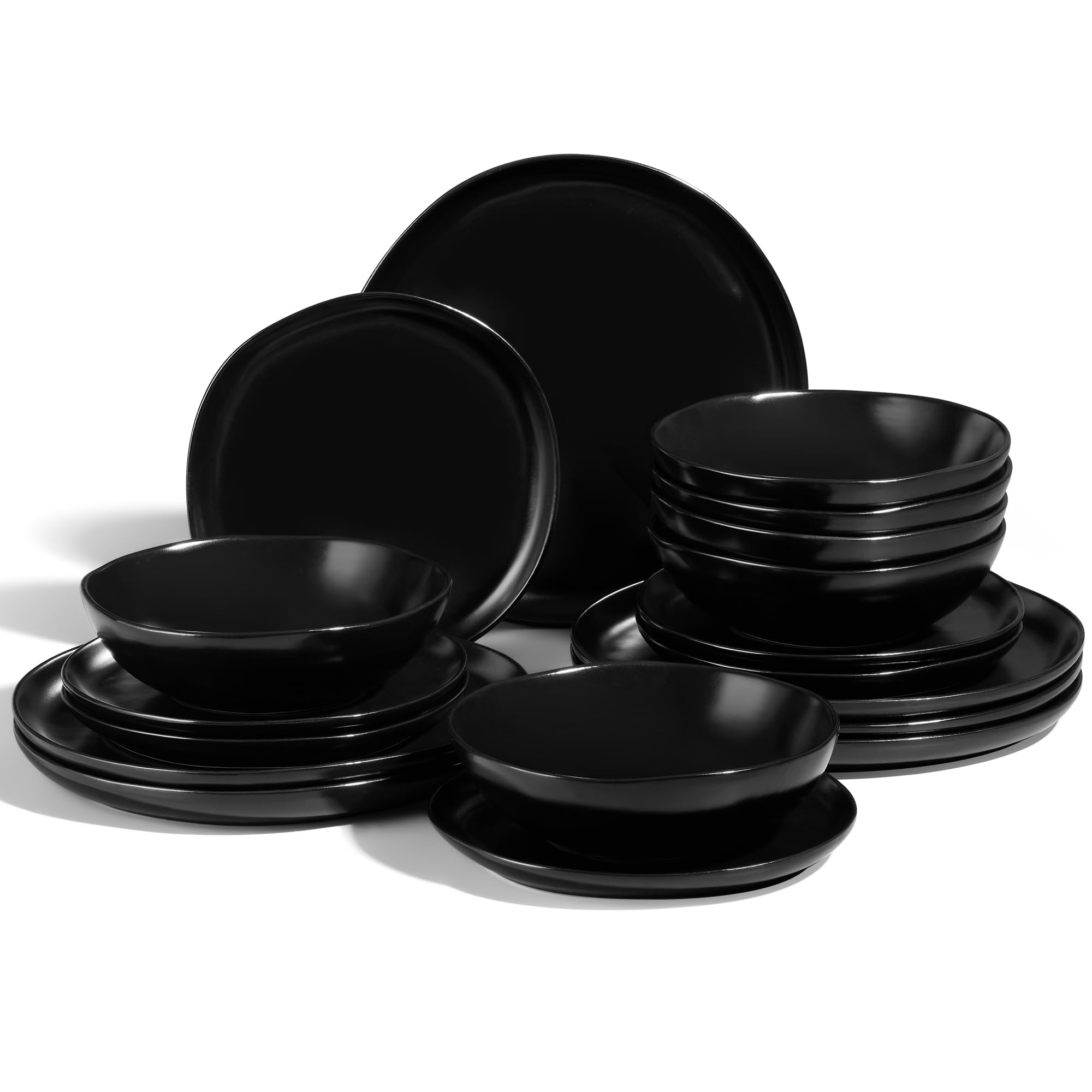 Joyfair Dinner Set, 18 Pieces Stoneware Dinnerware Set Service for 6, Reactive Glaze Irregular Shape Plates and Bowls, Chip & Scratch Resistant, Microwave & Dishwasher Safe, Matte Black — image 1