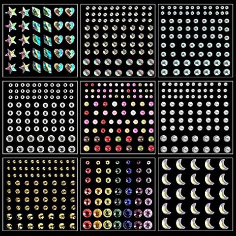 9 Sheets Rhinestones Face Self-Adhesive Eyes Face Jewel Face Jewellery Rhinestones Stickers Face Jewellery for Women Festival Accessories and Nail Art Decoration Cover