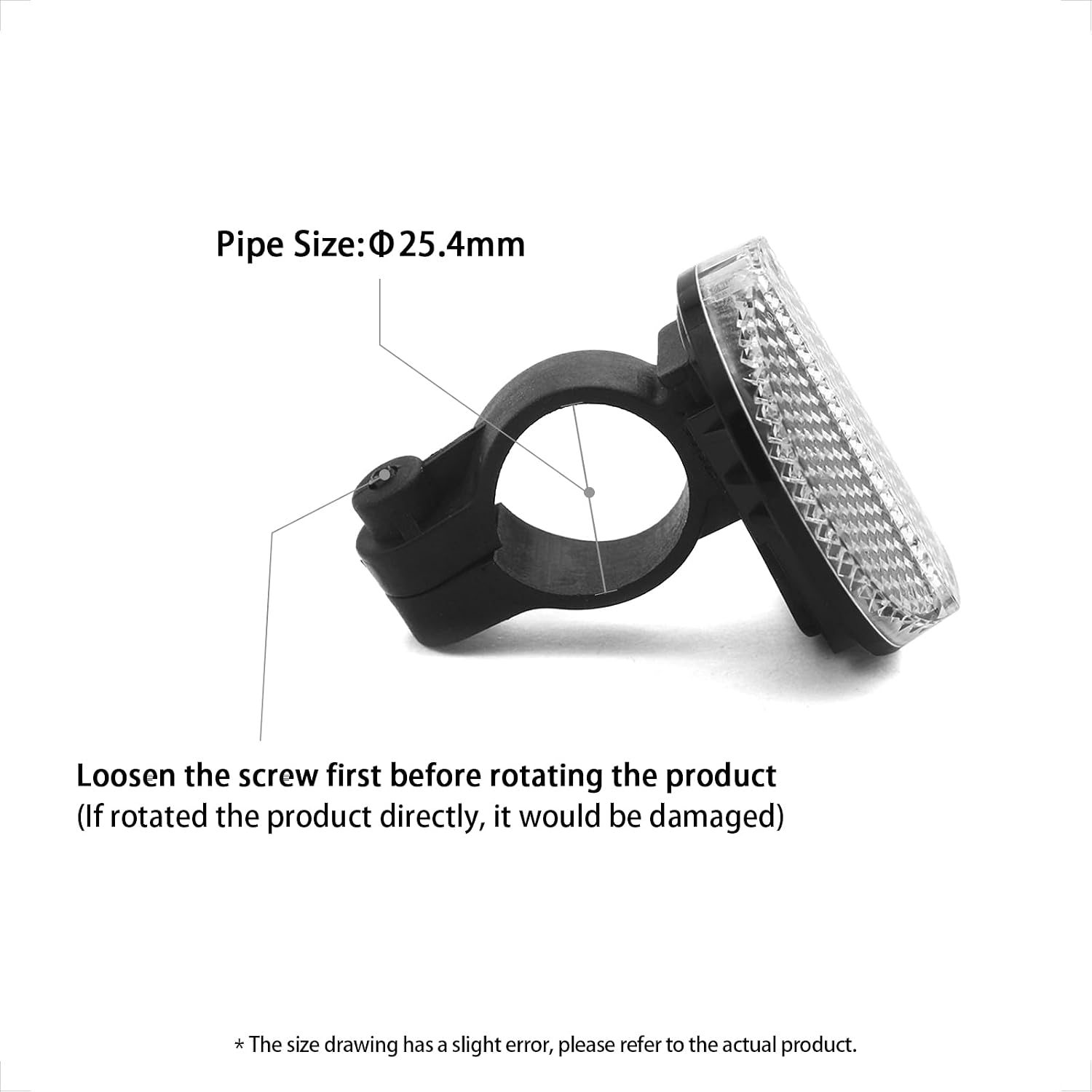 Bicycle Front Reflector for Handlebar White/Front, Φ25.4mm(1 Inch)