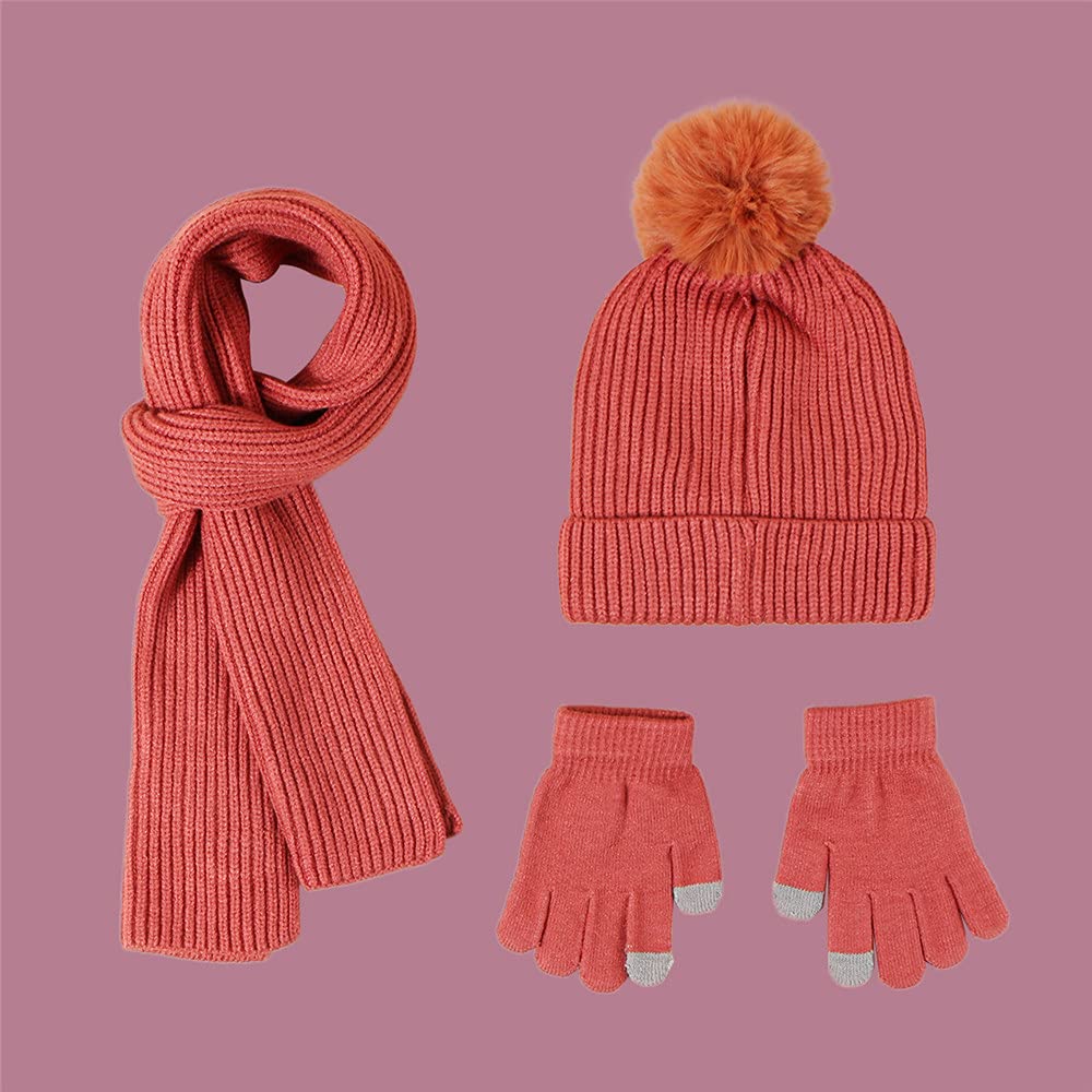Dziecięca czapka beanie szalik rękawiczki zestaw dzianinowa termiczna czapka pomponowa z pomponem chłopcy dziewczęta czapka zimowa 3 szt