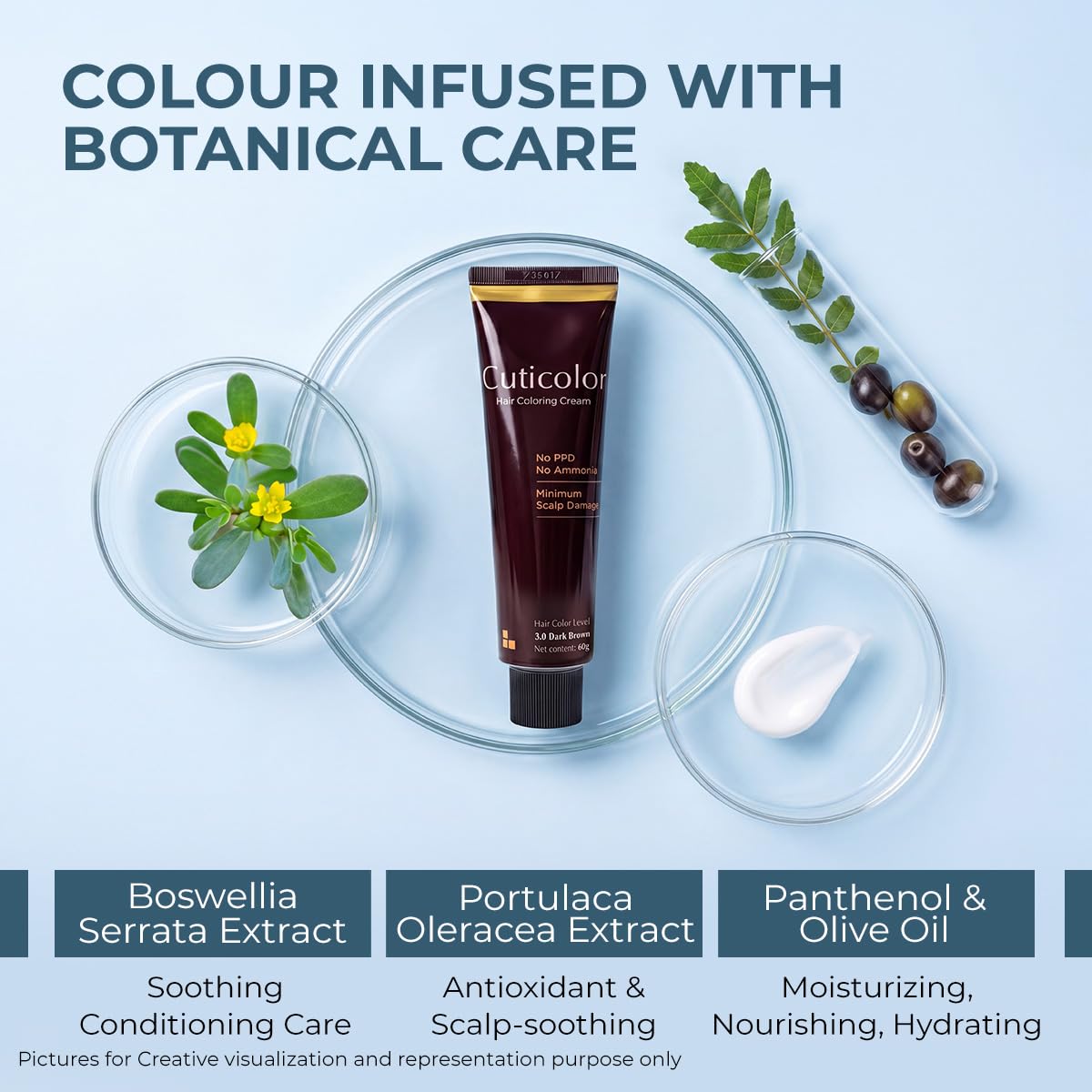 Cuticolor Permanent Hair Color Cream|#1 Dr Prescribed|For Sensitive Skin|Eco Mechanism For Preserving Scalp Health|Enriched With Portulaca & Boseivela Extracts Dark Brown, 60G (Pack Of 1) 3