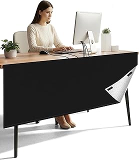 Under Desk Privacy Panel with Table Cable Management, 48 Inch Desk Skirt Modesty Desk Panel with Self-Gripping Straps for Office Home, Premium Silver-Plated Interior to Provide Better Privacy