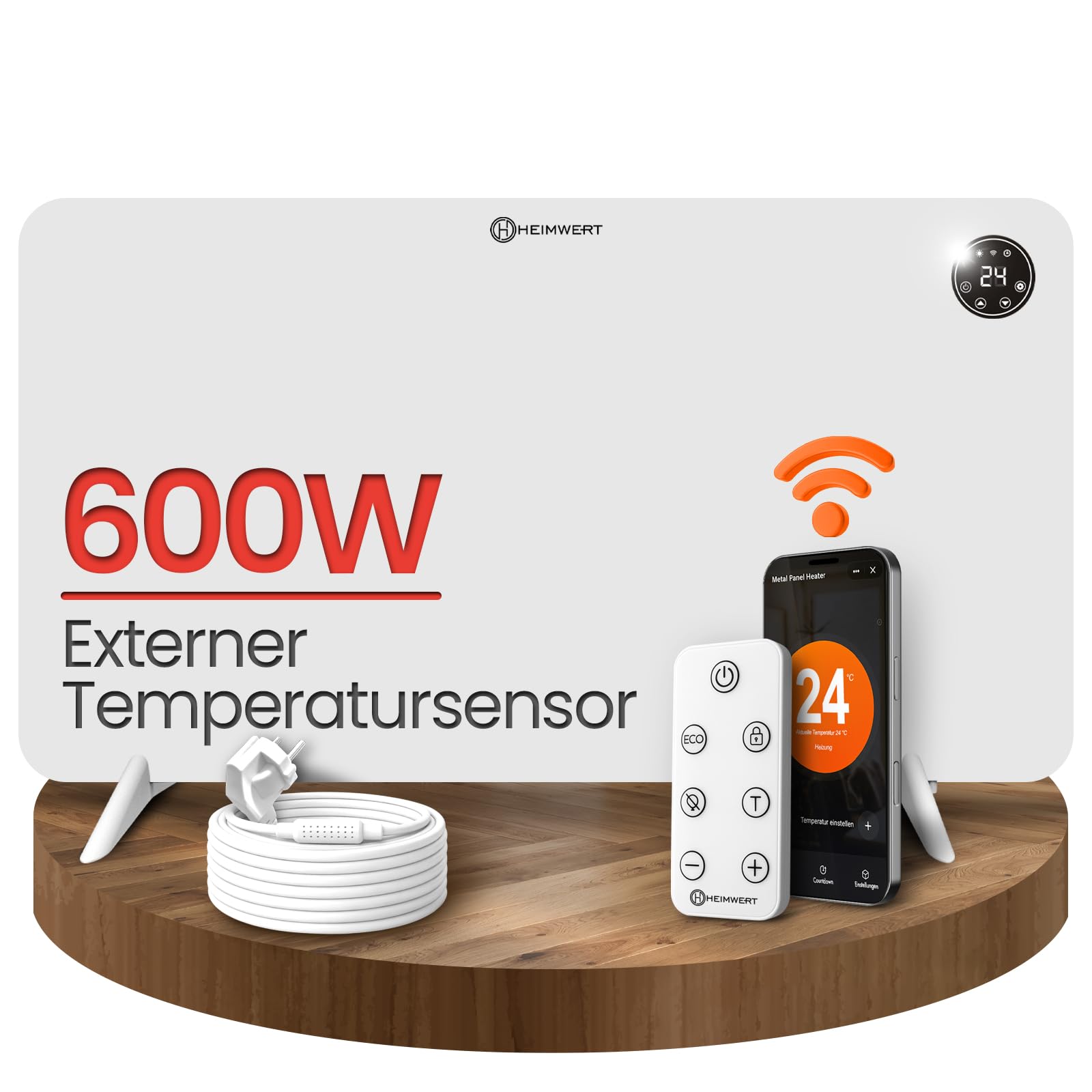 HEIMWERT Infrarot Wandheizung - Sofort Wohlfühlwärme - Senkt Heizkosten enorm - Luxusausstattung mit Thermostat + App - Langlebig, Geräuschlos - 2in1 Wandmontage und Standgerät (Watt 600)