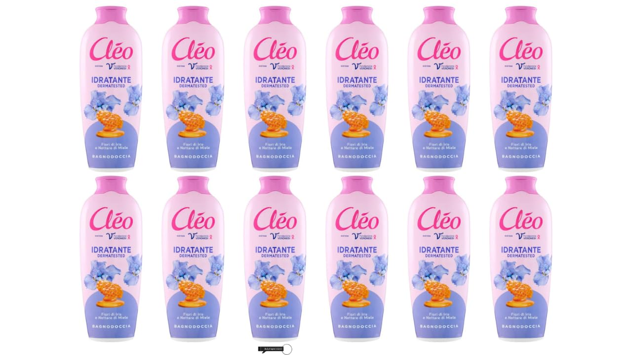 Cleò Bagnodoccia - 12 gel doccia con fiori d'iris e miele dolce, pulizia del corpo, pelle morbida e vellutata, 750 ml, + portachiavi Italy Shop Service in omaggio