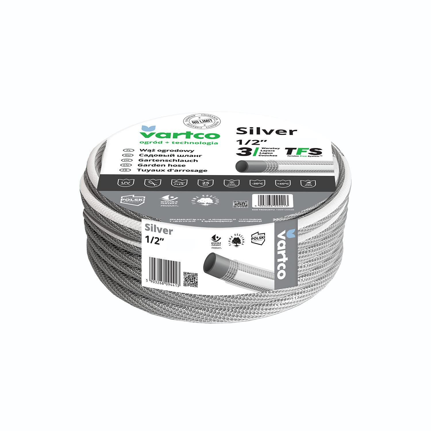 Silver TFS 3-lagiger Gartenschlauch Wasserschlauch Flexibel Anti Twist Schlauch Gartenbewässerung Flexischlauch UV-beständig 25 Bar (1/2" 50m)