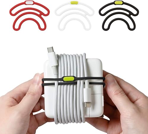BONE Brida de cordón doble (3 paquetes), organizador de cables y organizador de cables, brida de silicona reutilizable y lavable con diseño de doble