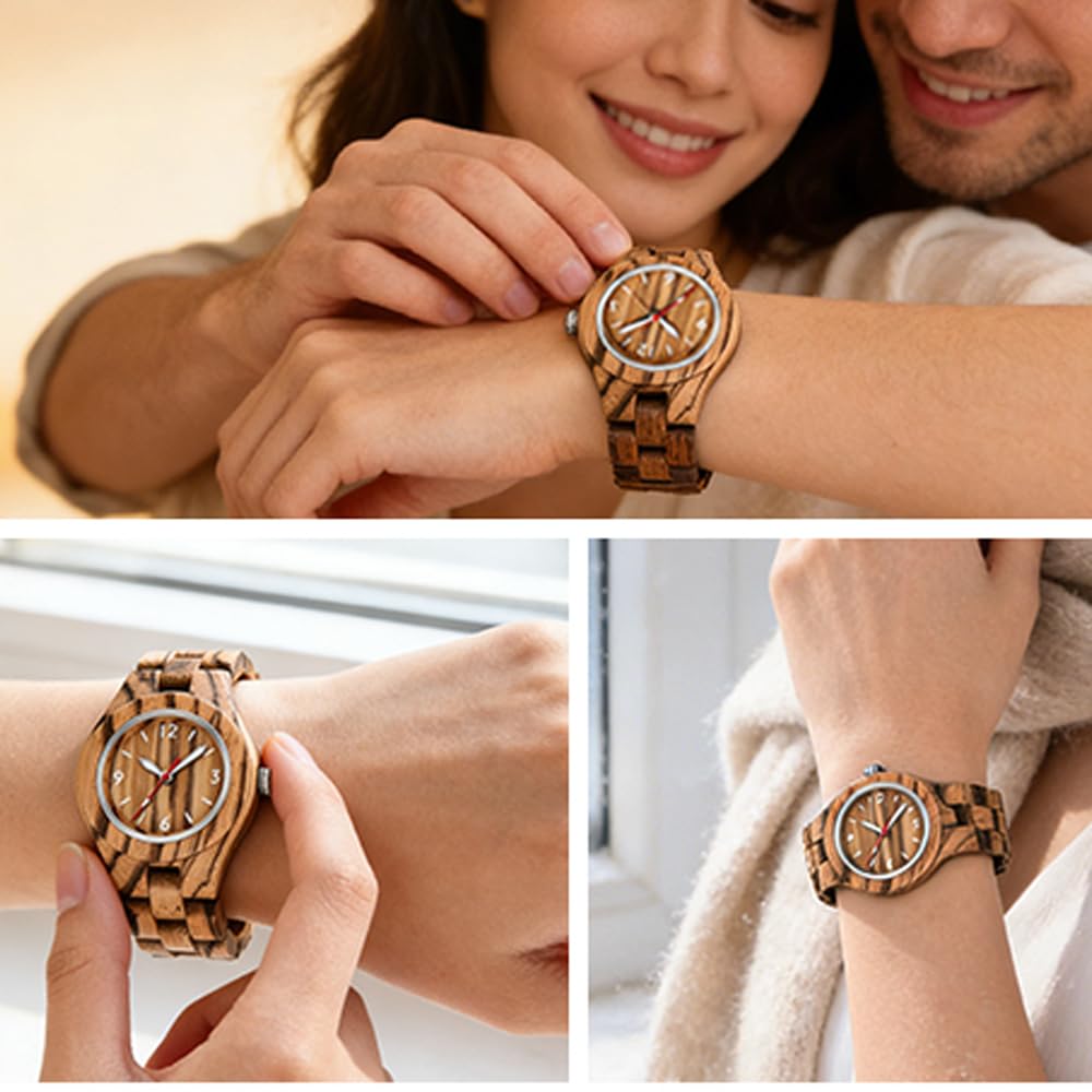 Tiong Orologio da donna in legno di bambù, colorato, analogico, al quarzo, regolabile, leggero