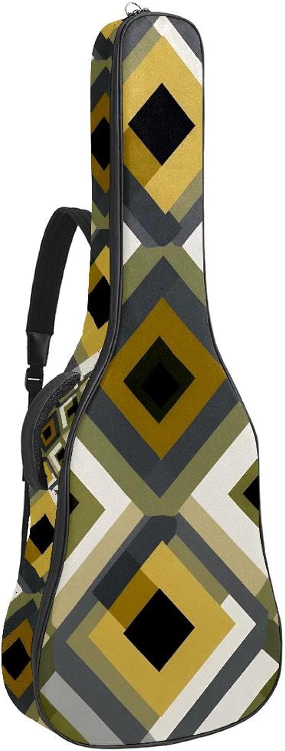 Gold Sage Green Grey and Black Diamonds Guitar Gig Bag, Soft Padded Guitar Case with Back Hanger Loop and Side Handle for 40 41 42 Inch Acoustic Electric Bass Classical Guitars