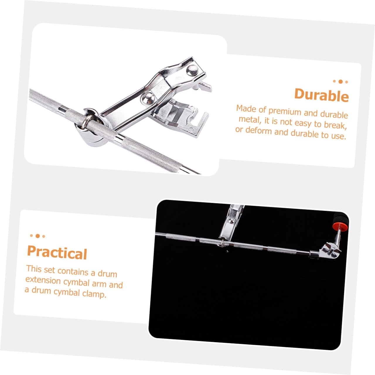 Adjustable Drum Cymbal Extension Arm Clamp Set Orange Red Drum Accessory Mount with Clamp Holder and Percussion Hardware