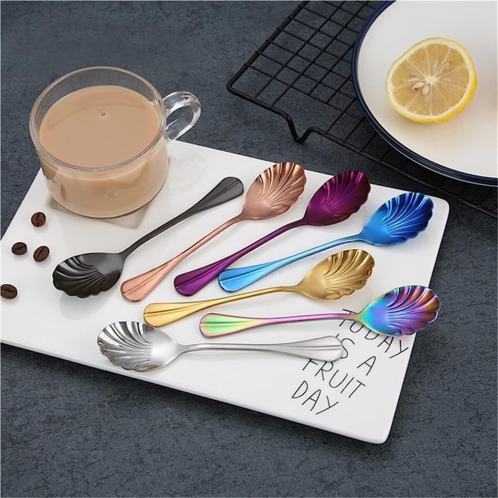 Spoons 7-Piece Color Shell Spoon Stainless Steel Rose Gold Tea Spoon Tableware Coffee Spoon Dessert Spoon