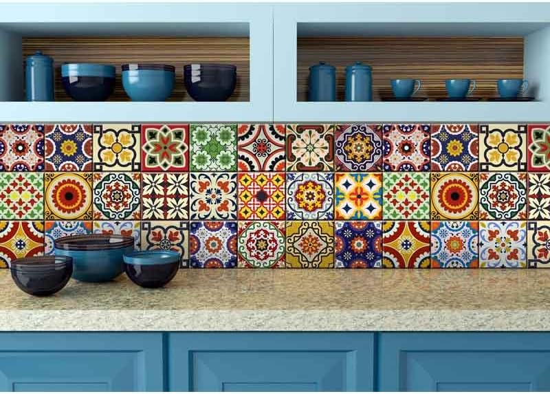 Tile Stickers 24 PC Set Authentic Traditional Talavera Tiles Stickersl Bathroom & Kitchen Tile Decals Easy to Apply Just Peel & Stick Home Decor 8x8 Inch (Tile Textures)