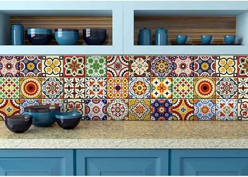 Miniatura 8 de Calcomanías para azulejos, juego de 24 piezas, auténticas baldosas tradicionales de Talavera, calcomanías para azulejos de baño y cocina, fáciles de
