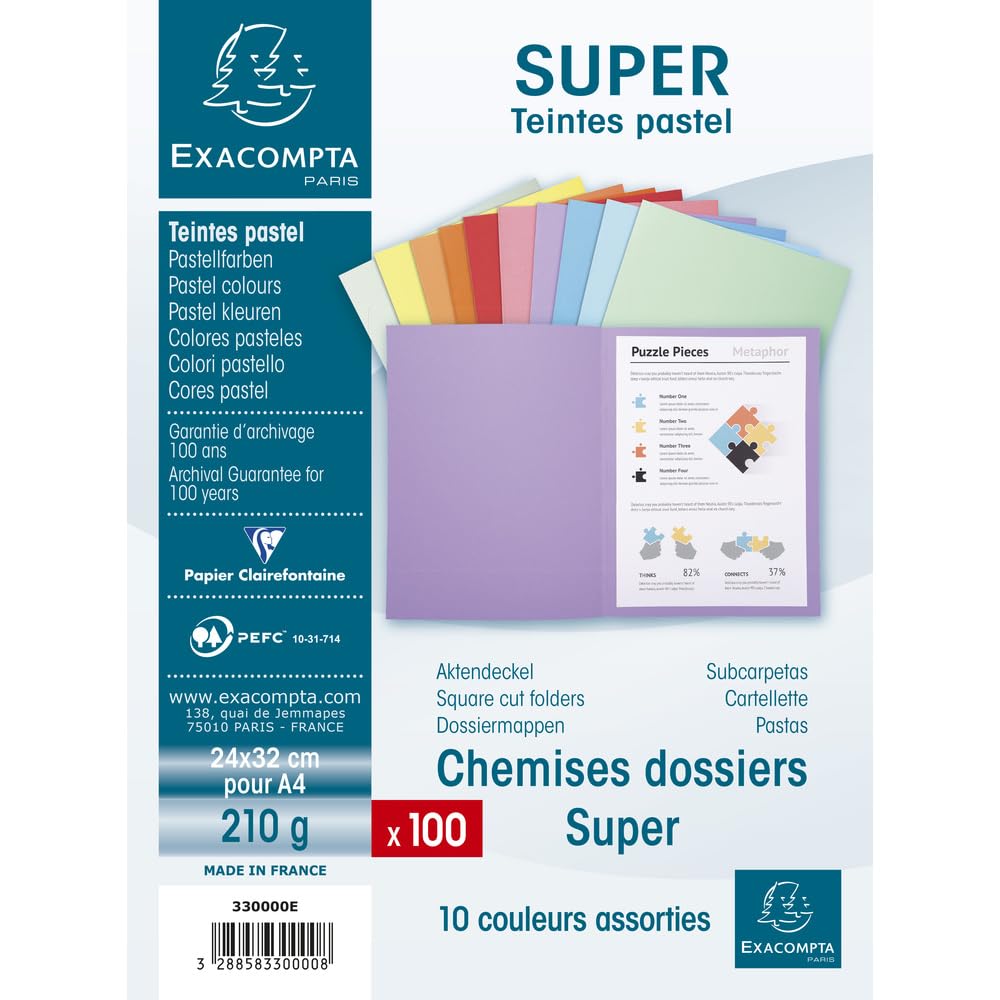 Exacompta 330000E - Lote de 100 Subcarpetas Super 250, Multicolor, 24 x 32 cm
