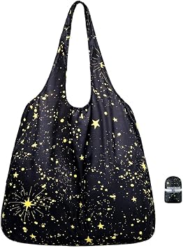 Nanobag Ultralight Heavy Duty Foldable Tote for Women & Men, Reusable Grocery & Travel Bag, Packable Collapsible Compact Market Essential XL Stars