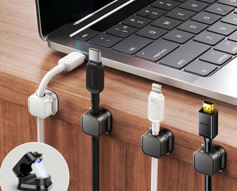 Clipes de armazenamento de cabos carregados por mola – Pacote com 6 clipes de gerenciamento de cabos de mesa, suporte de cabo de carregamento para celular, acessórios de escritório de mesa Clipes de armazenamento de cabos carregados por mola – Pacote com 6 clipes de gerenciamento de cabos de mesa, suporte de cabo de carregamento para celular, acessórios de escritório de mesa
