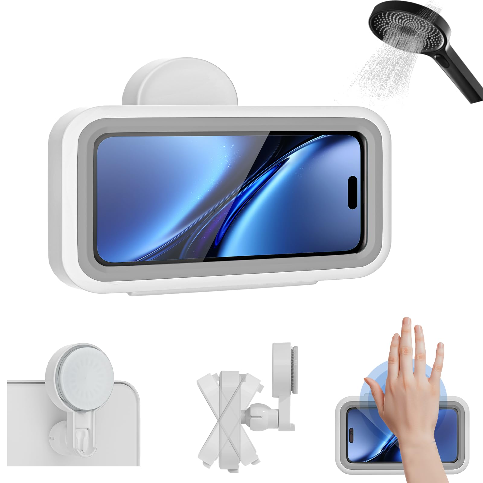 Teléfono de ducha Hodler impermeable con rotación de 360 grados, antivaho e impermeable, soporte con ventosa para un fácil movimiento, espejo de cocina para bañera adecuado para todos los