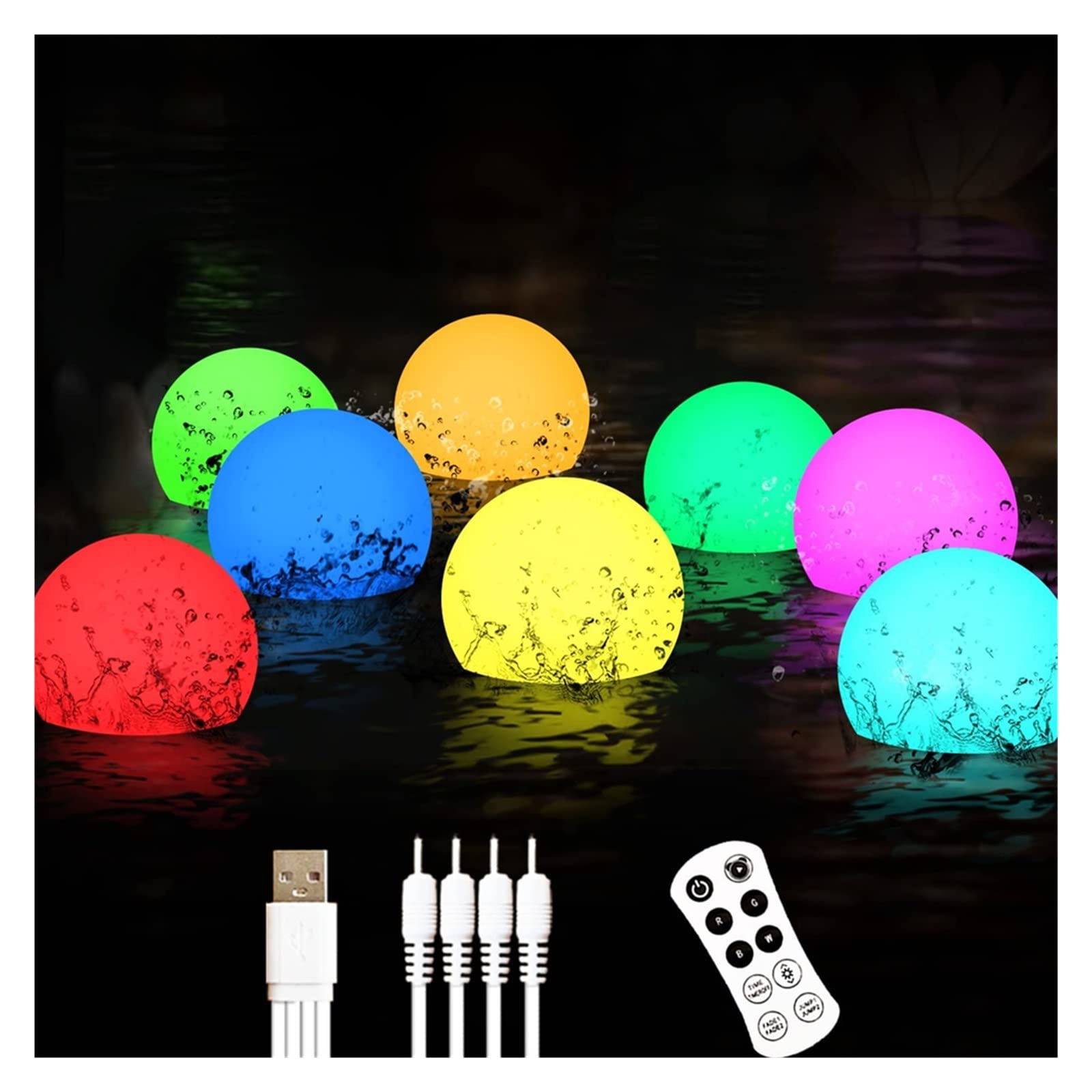 Luci da piscina galleggianti pallina for laghetto biliardo impermeabili alimentate tramite USB con gancio Illuminazione giardino for esterni galleggiante RGB Basso Consumo Energetico(2 PCS)