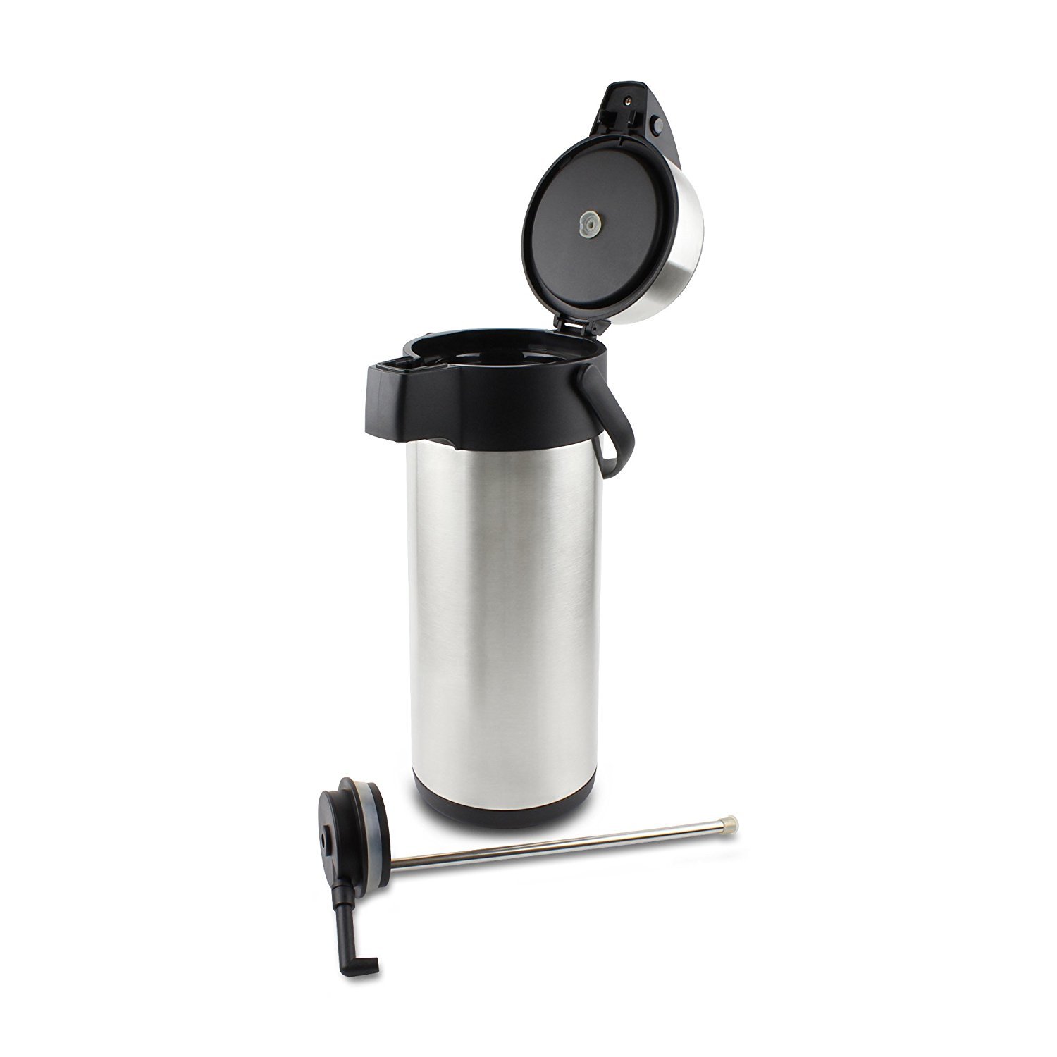 Pioneer Thermos 3,0 l en acier inoxydable avec pompe à pression, bouteille étanche pour boissons chaudes et froides, distributeur à pompe simple pour événements, Argent