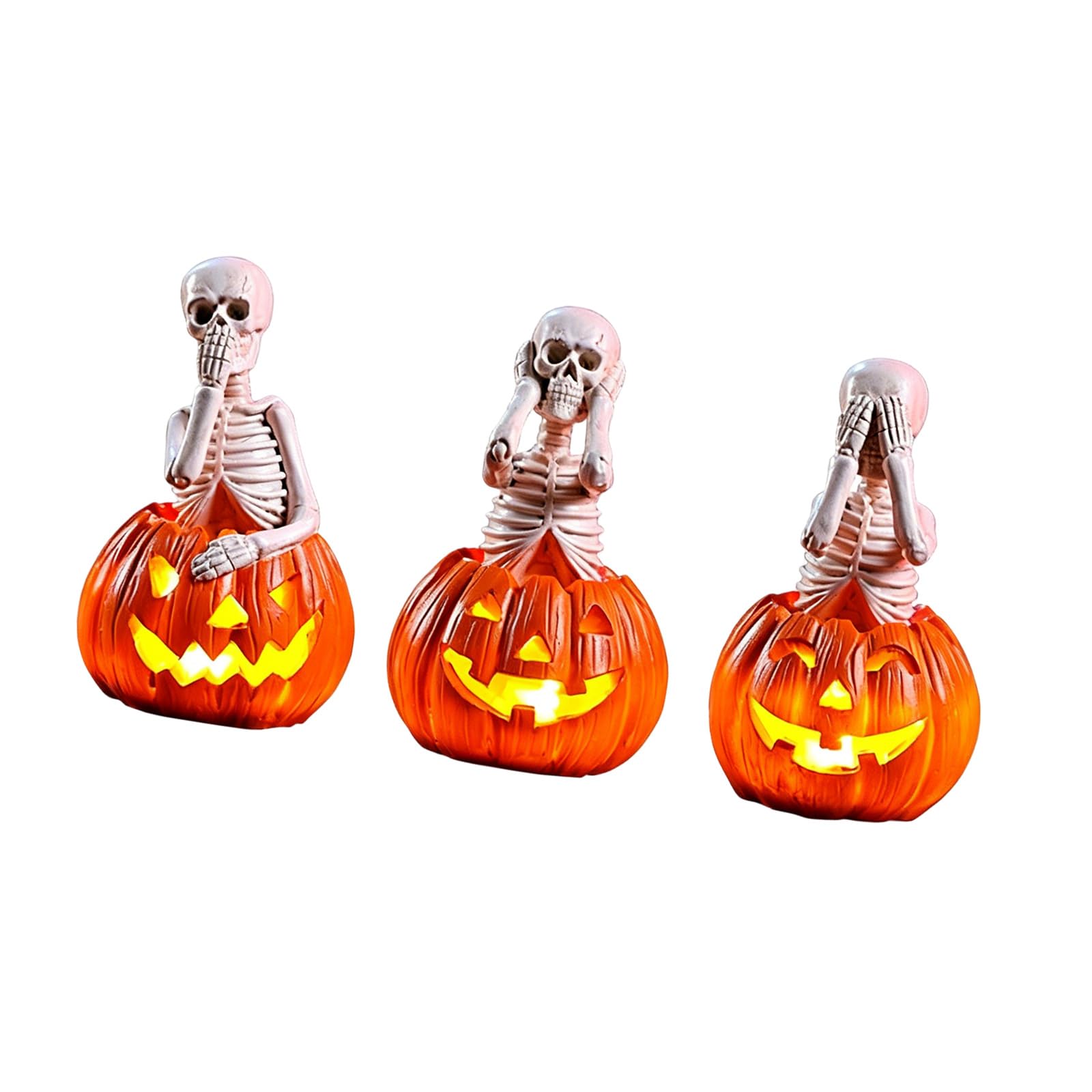 Ljmyy Hear See Speak Not Evil Pumpkins Skull Statue Figurines Halloween Decoration Skeletons Statue for Haunted Houses Decors