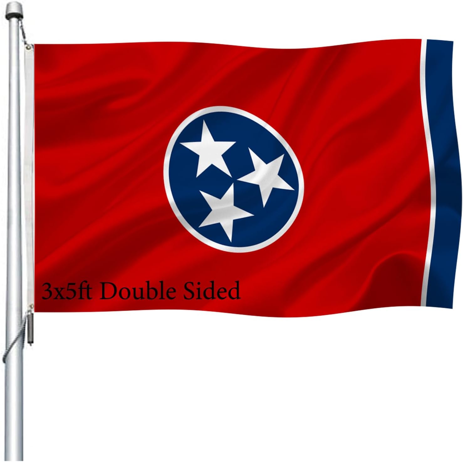 Tennessee State Flag Embroidered 3x5 Outdoor Double Sided Heavy Duty Embroidered State of Tennessee TN State Flags Banner for Outside with 2 Brass Grommets Vivid Colors Waterproof