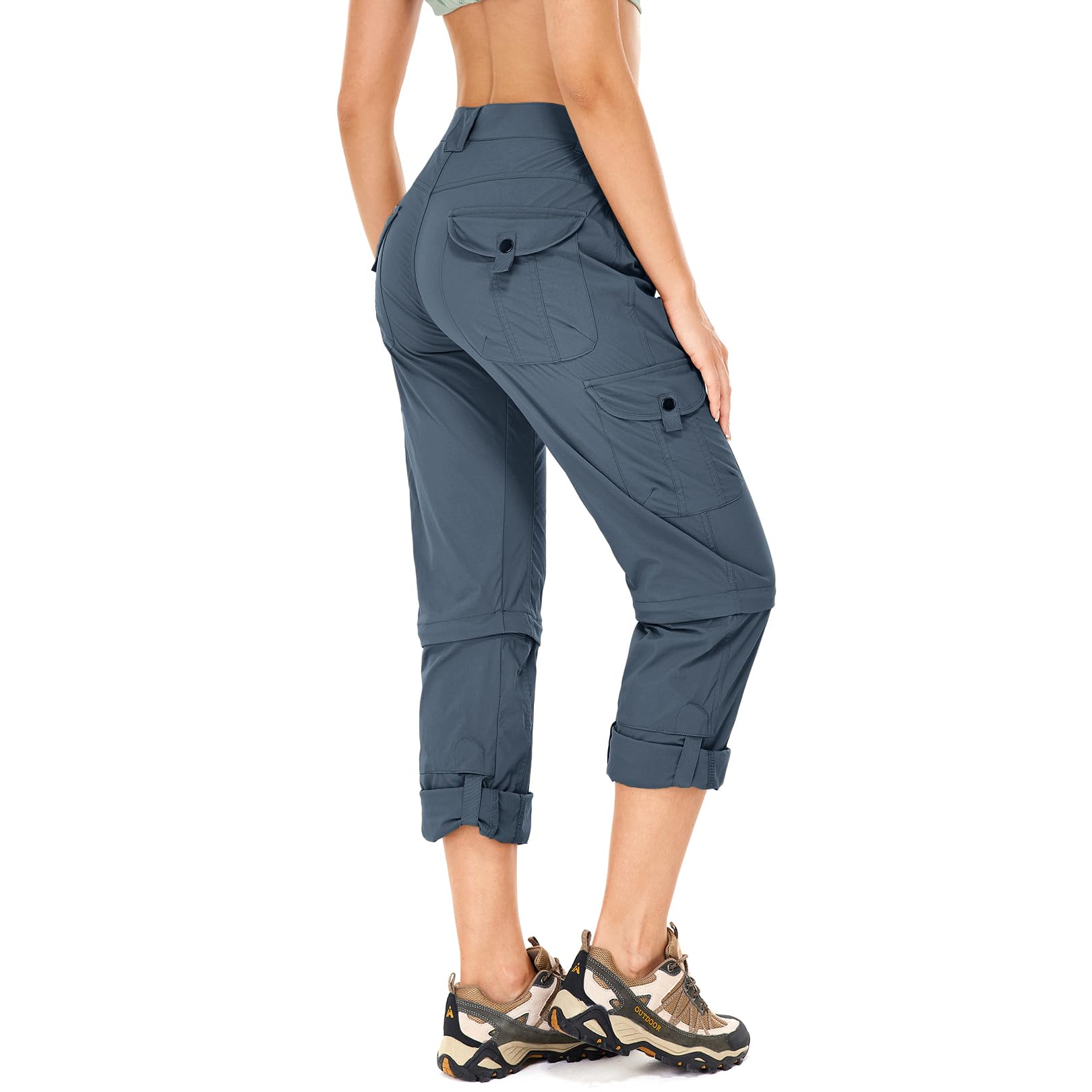 Women's Hiking Pants Convertible Quick Dry Lightweight Zip Off Fishing Safari Pants #2193-Dark Grey-12