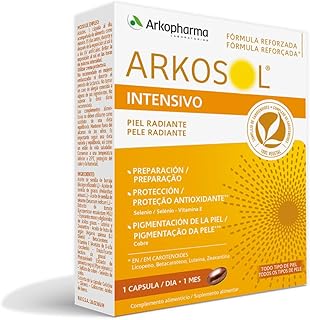 Arkopharma Arkosol Intensivo 30 Cápsulas, Bronceado Desde el Interior, Todo Tipo de Piel, Prepara y Protege la Piel para la Exposición Solar, Complemento Alimenticio