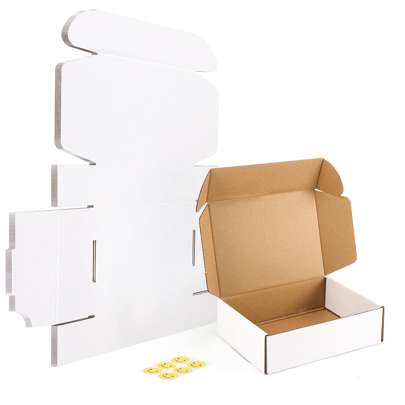 HORLIMER 7x5x2 Small Shipping Boxes Set of 6, White Corrugated Cardboard Mailer Box for Packing, Mailing, Small Business