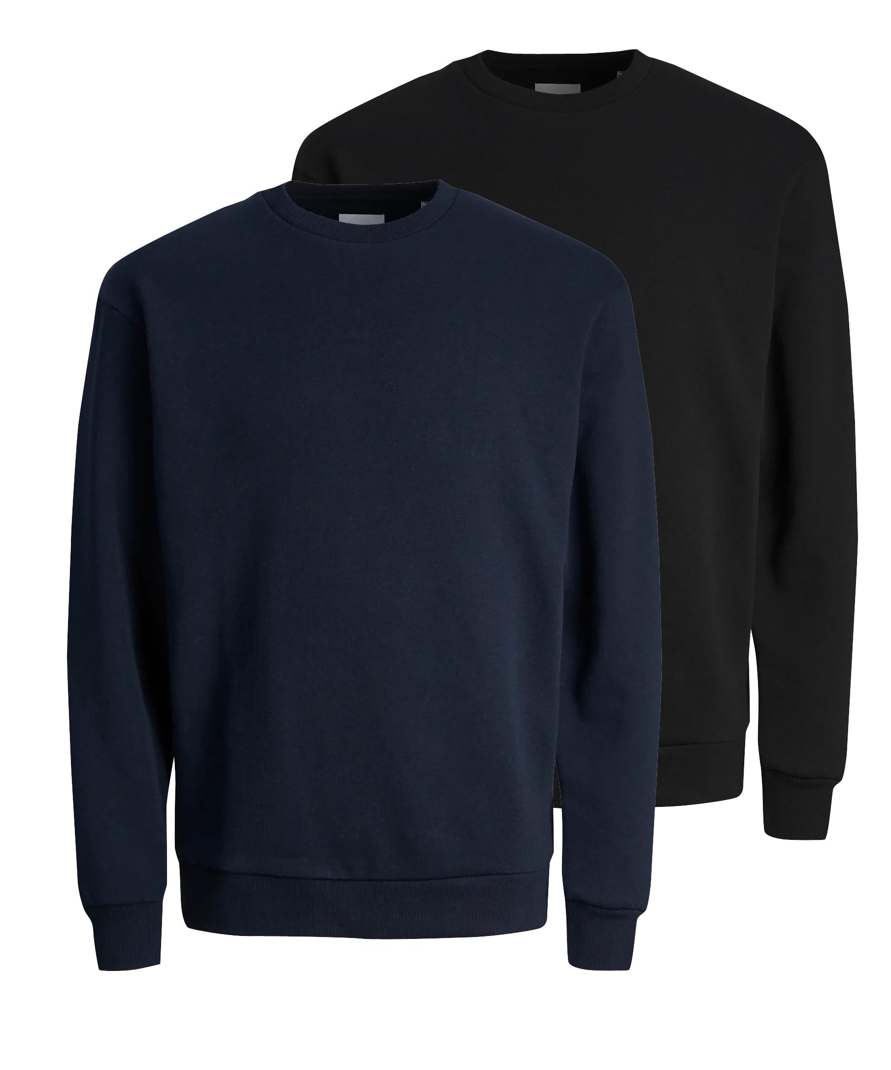 JACK & JONES Herren JJEBRADLEY Sweat Crew 2erPack Langarm Sweater, Black/Navy Blazer, S