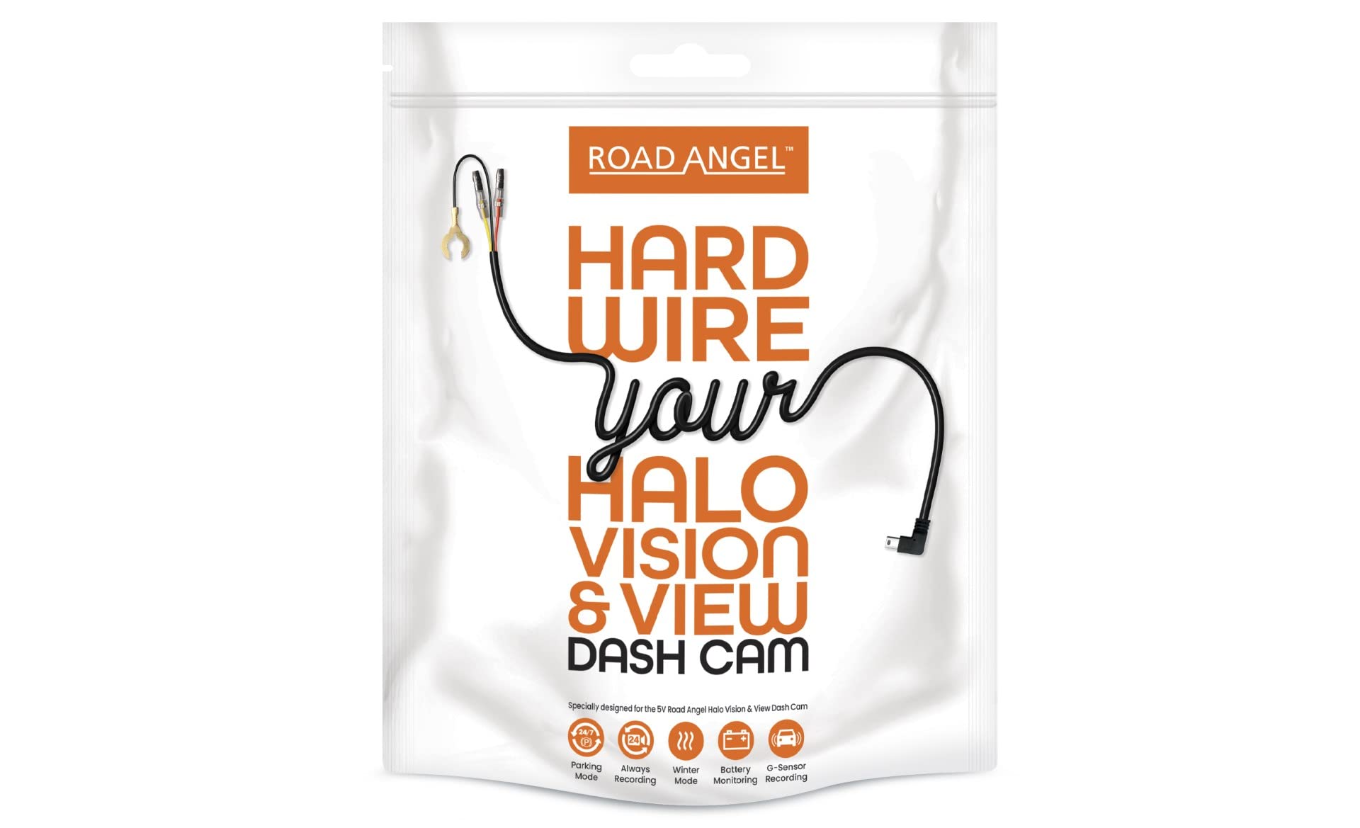 NEW Road Angel HWK5View Halo View Vision Dash Cam Hardwire Kit Mini USB - Black