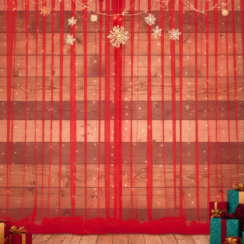 Image of Shimmers 5 Pc Decoration Kit with 2 Red Net Curtains (4x8 FT), Fairy String, 2 Hooks for Ganpati Decor Backdrop, Photo Booth & Home Decoration Setup
